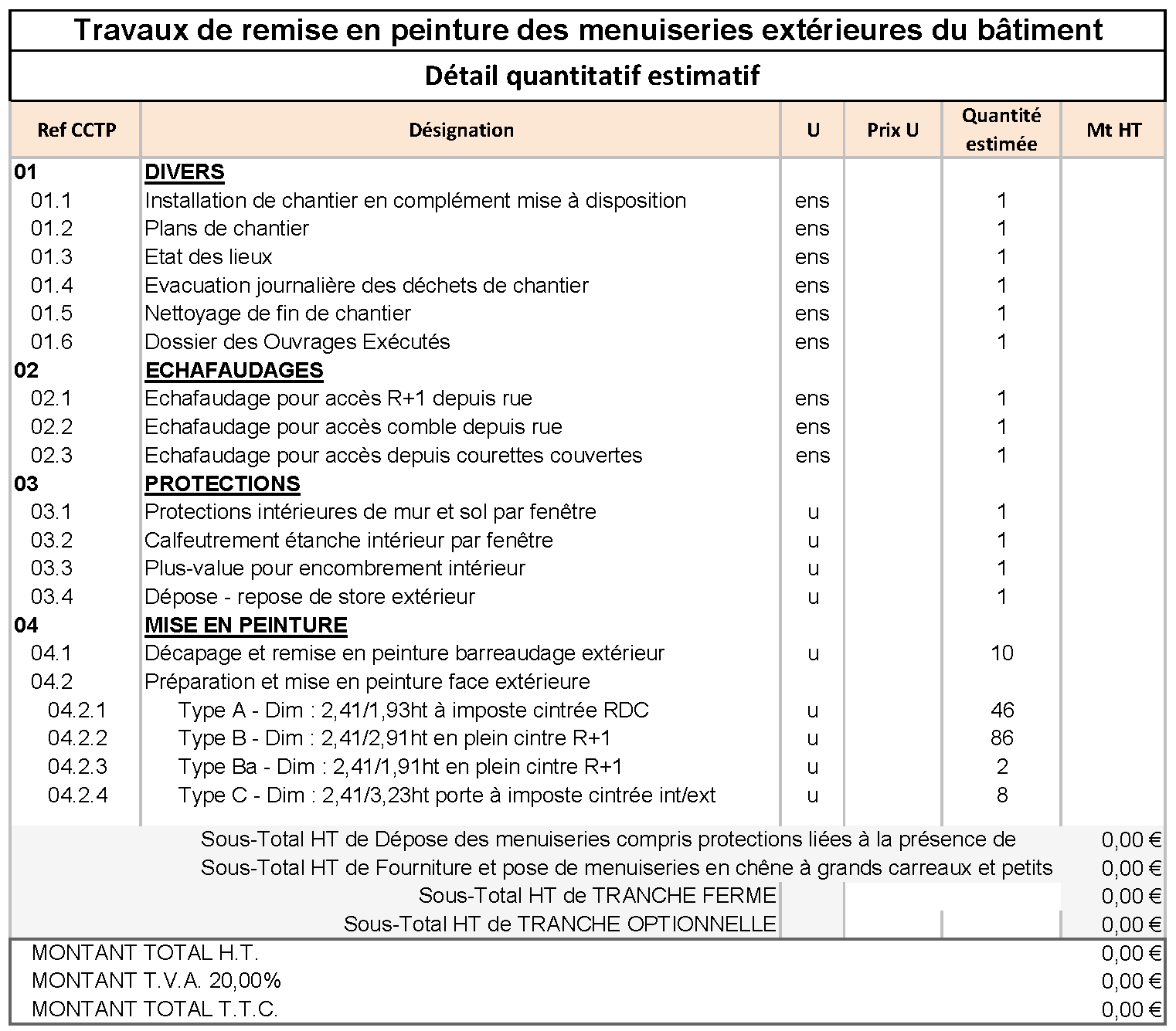 Exemple de DQE pour un marché de peinture