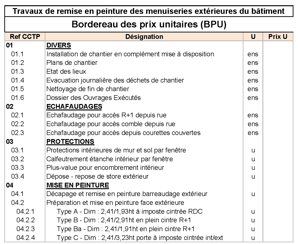 Exemple de DQE pour un marché de peinture